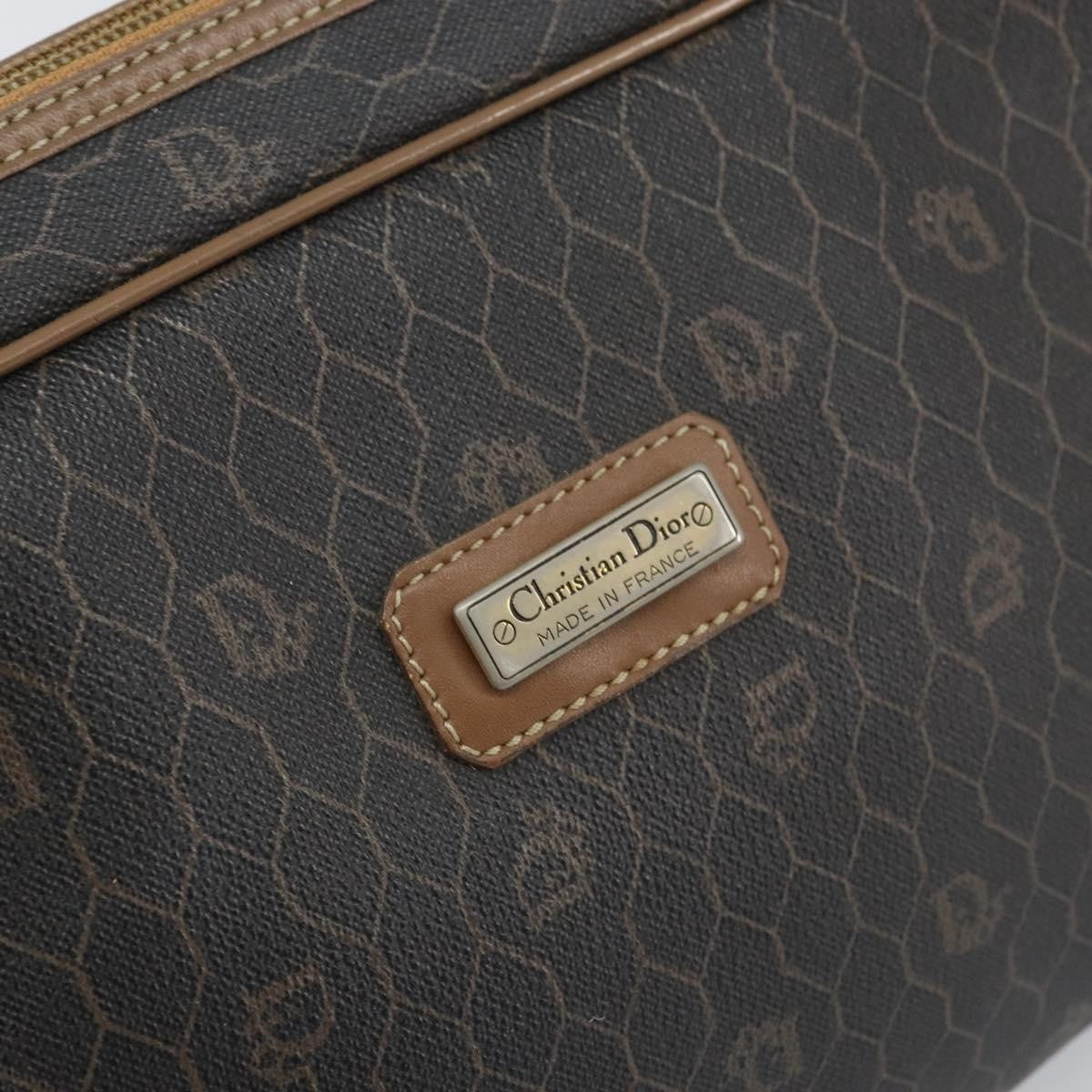 Christian Dior Vintage Honeycomb Zip Canvas And Leather Black Canvas Clutche & Pouche Bag (Pre-Owned)
