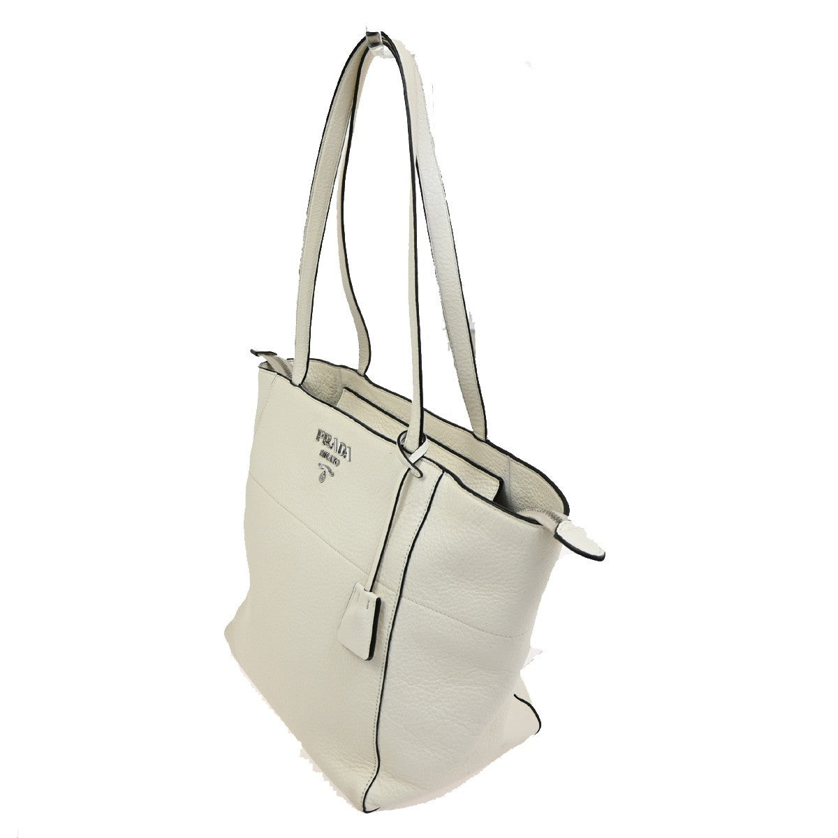 Prada Vintage Tote Leather White Leather Tote Bag Bag (Pre-Owned)