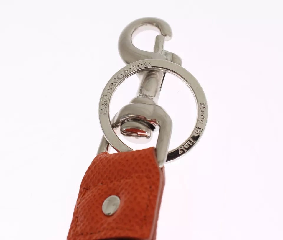 Dolce & Gabbana Silver Brown Raffia Leather Clasp Finder Chain Women's Keyring