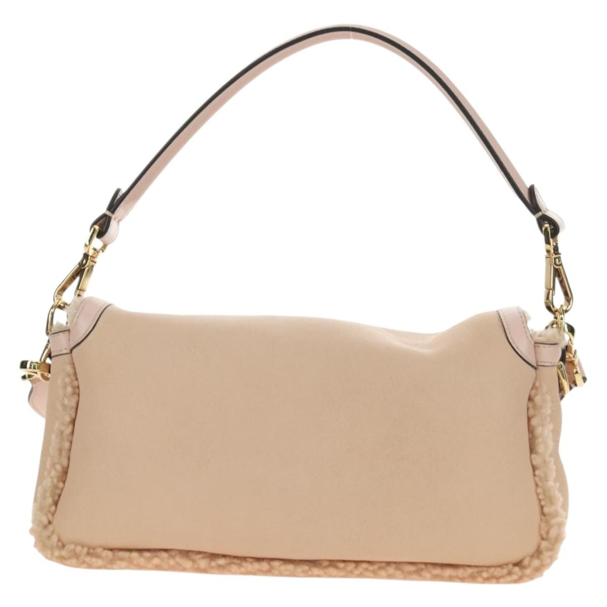 Fendi Mamma Baguette Zucca Canvas Beige Leather Shoulder Bag Bag (Pre-Owned)