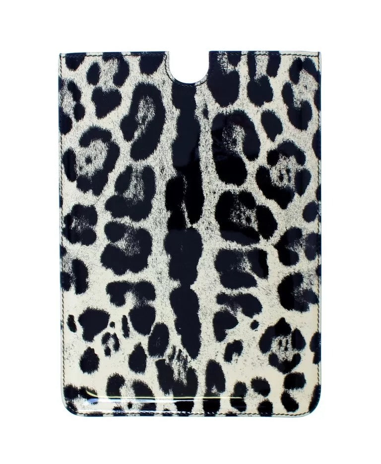 Dolce & Gabbana White Leopard Pattern Leather eBook Cover Tablet Women's Case