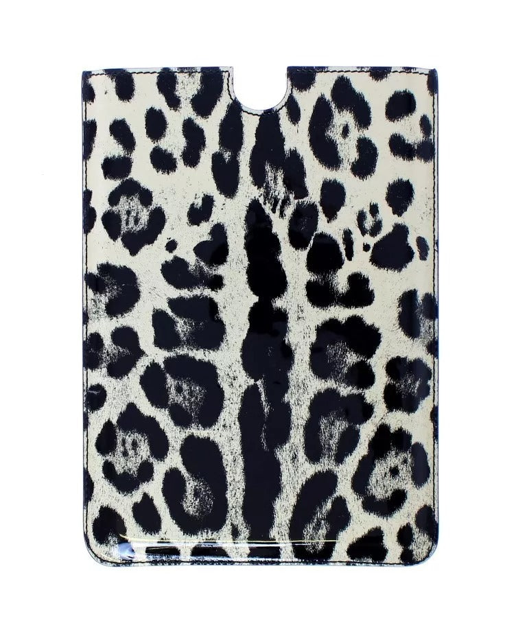 Dolce & Gabbana White Leopard Pattern Leather eBook Cover Tablet Women's Case