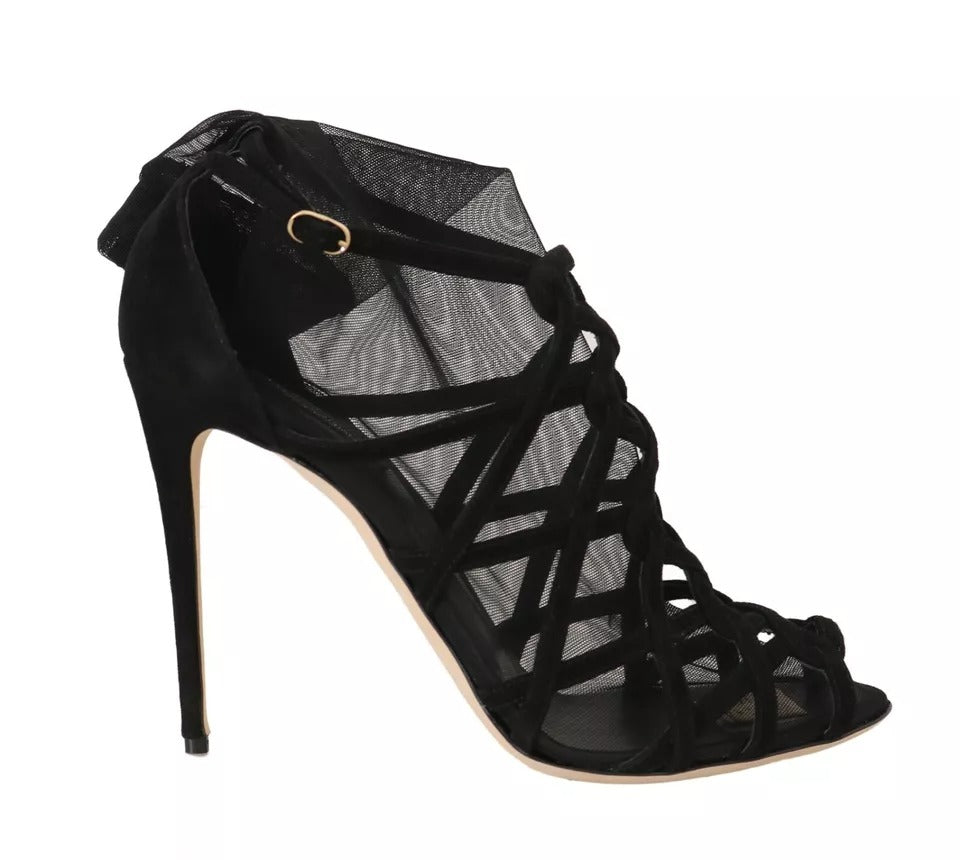 Dolce & Gabbana Black Suede Stilettos Booties Socks Women's Shoes (Pre-Owned)