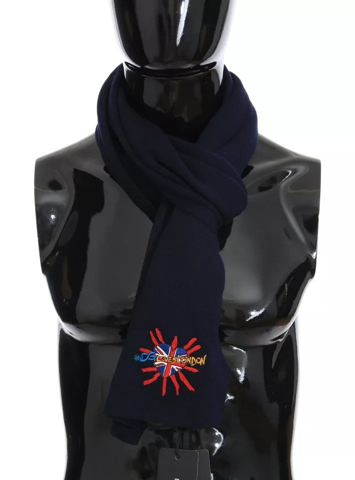Dolce & Gabbana Blue Wool #DGLovesLondon Shawl Men's Scarf (Pre-Owned)