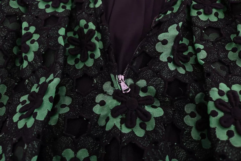 Dolce & Gabbana Green Floral Ricamo A-Line Shift Women's Dress (Pre-Owned)