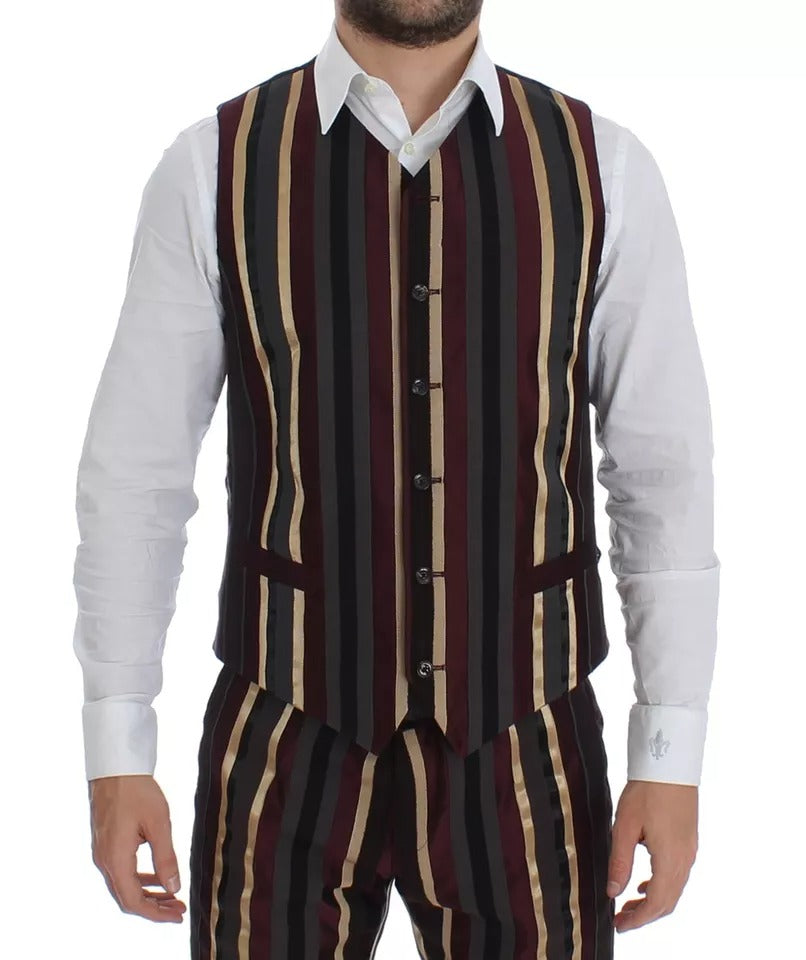Dolce & Gabbana Multicolor Striped Runway 3 Piece Slim Fit Vest Men's Suit