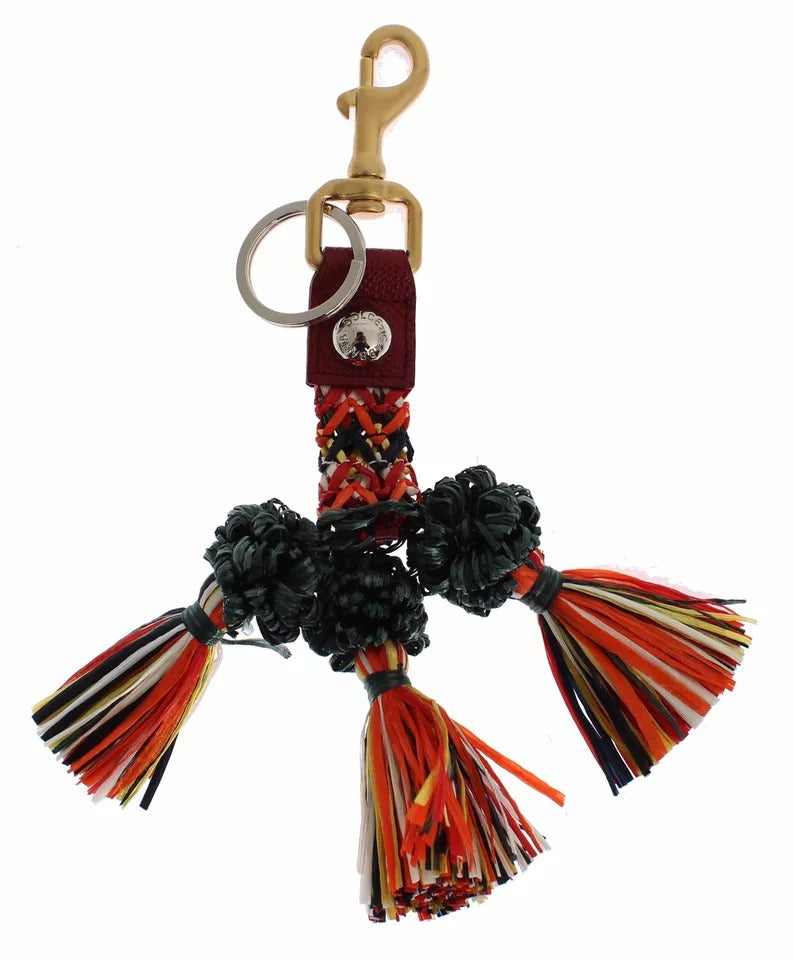 Dolce & Gabbana Multicolor Raffia Leather Clasp Finder Chain Women's Keyring