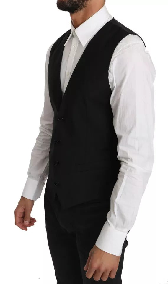Dolce & Gabbana Black Wool Logo Waistcoat Men's Vest