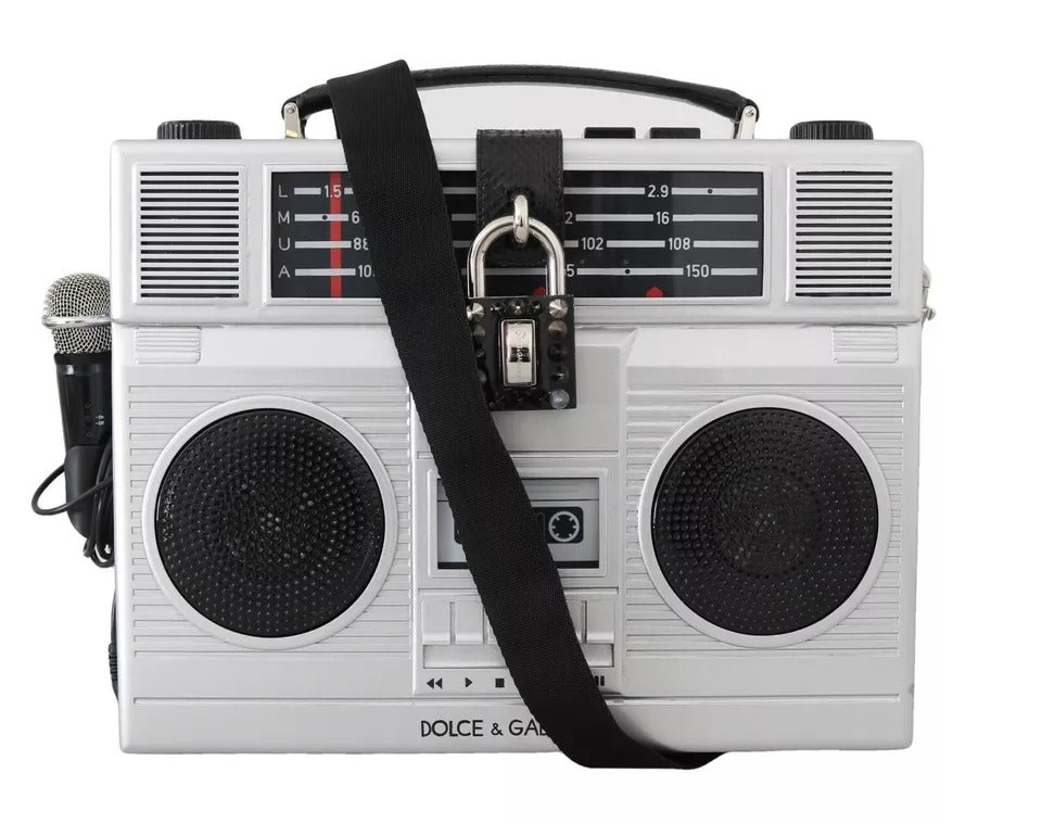 Dolce & Gabbana Silver Retro Radio Boombox Limited Edition Handmade Wood Women's Bag (Pre-Owned)