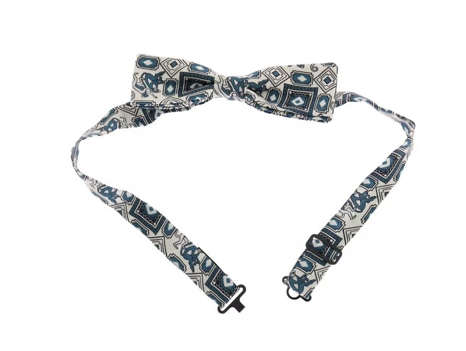 Dolce & Gabbana White Blue Silk Bowtie Leather Belt Gift Box Men's Set
