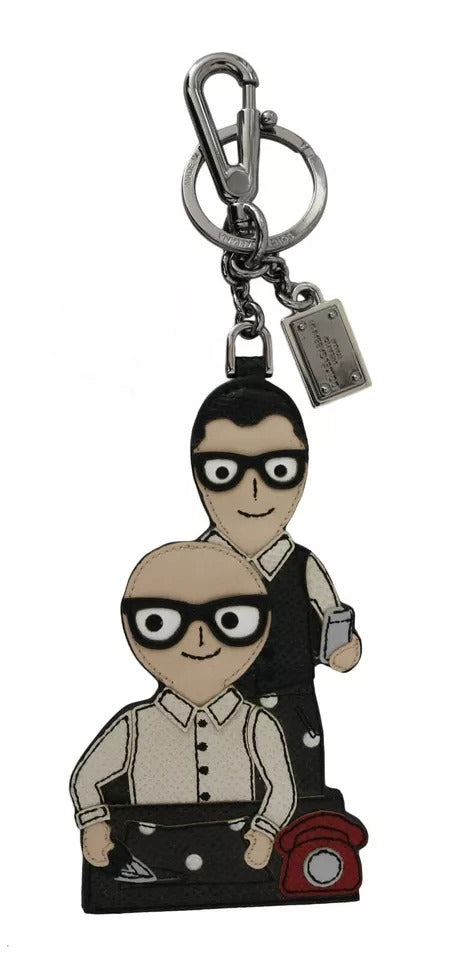 Dolce & Gabbana Silver Leather Dominico Stefano #DGFAMILY Logo Badge Men's Keychain