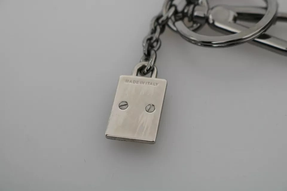 Dolce & Gabbana Silver Leather Dominico Stefano #DGFAMILY Logo Badge Men's Keychain
