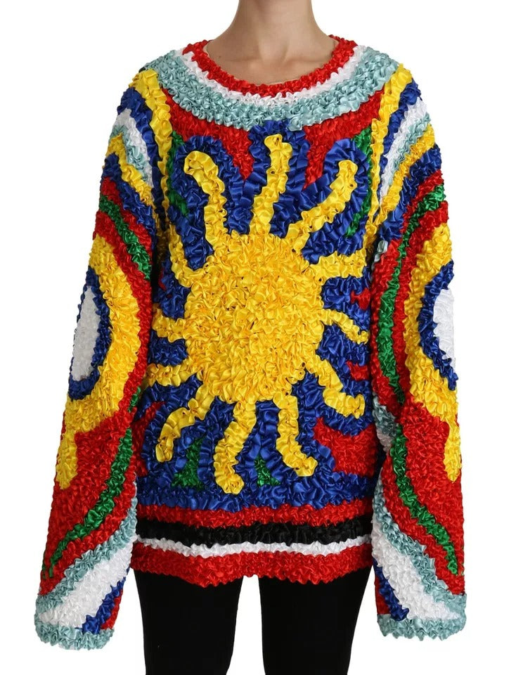 Dolce & Gabbana Multicolor Sun Ruffled Top Blouse Women's Sweater