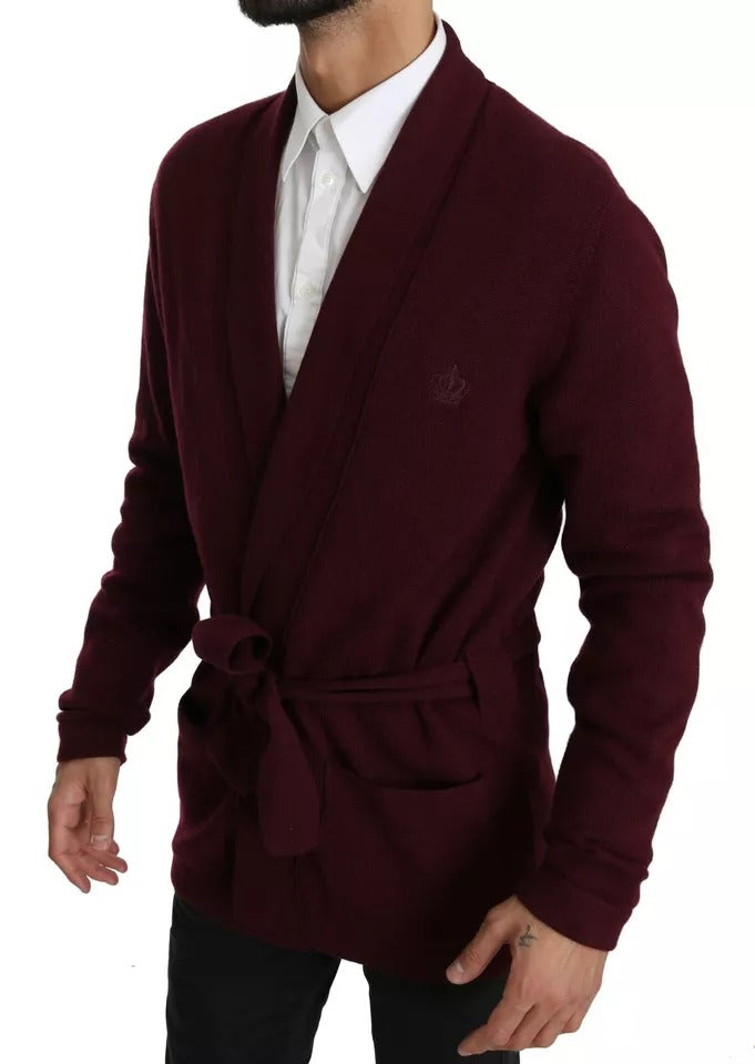 Dolce & Gabbana Bordeaux Cashmere Crown Cardigan Men's Sweater