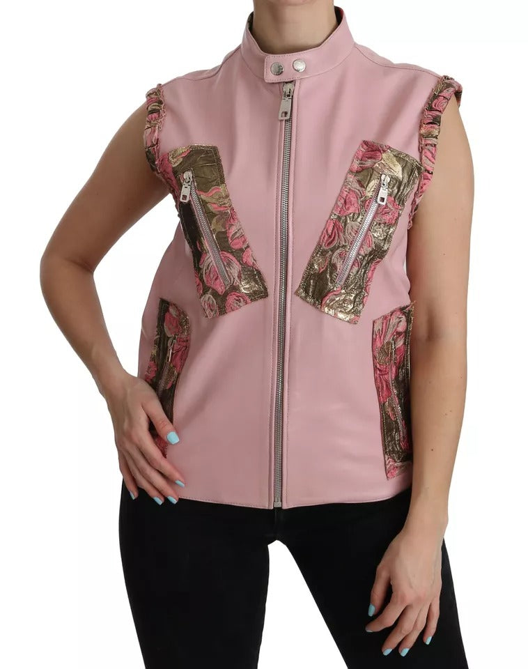 Dolce & Gabbana Pink Leather Sleeveless Vest Jacket Women's Blouse (Pre-Owned)