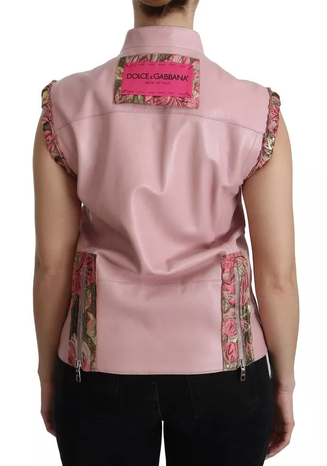 Dolce & Gabbana Pink Leather Sleeveless Vest Jacket Women's Blouse (Pre-Owned)