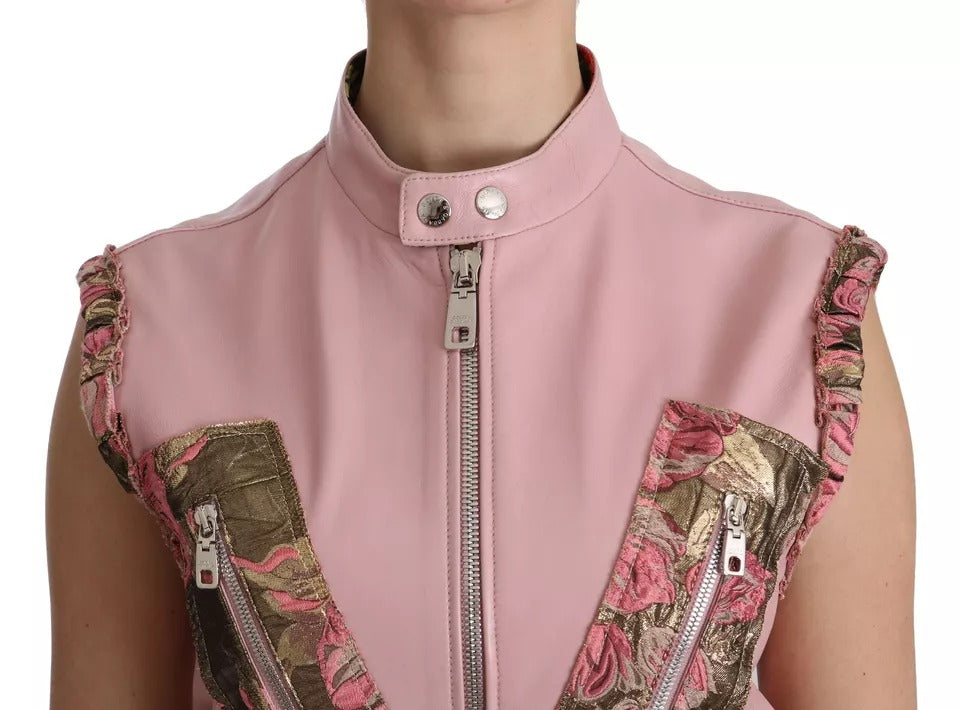 Dolce & Gabbana Pink Leather Sleeveless Vest Jacket Women's Blouse (Pre-Owned)