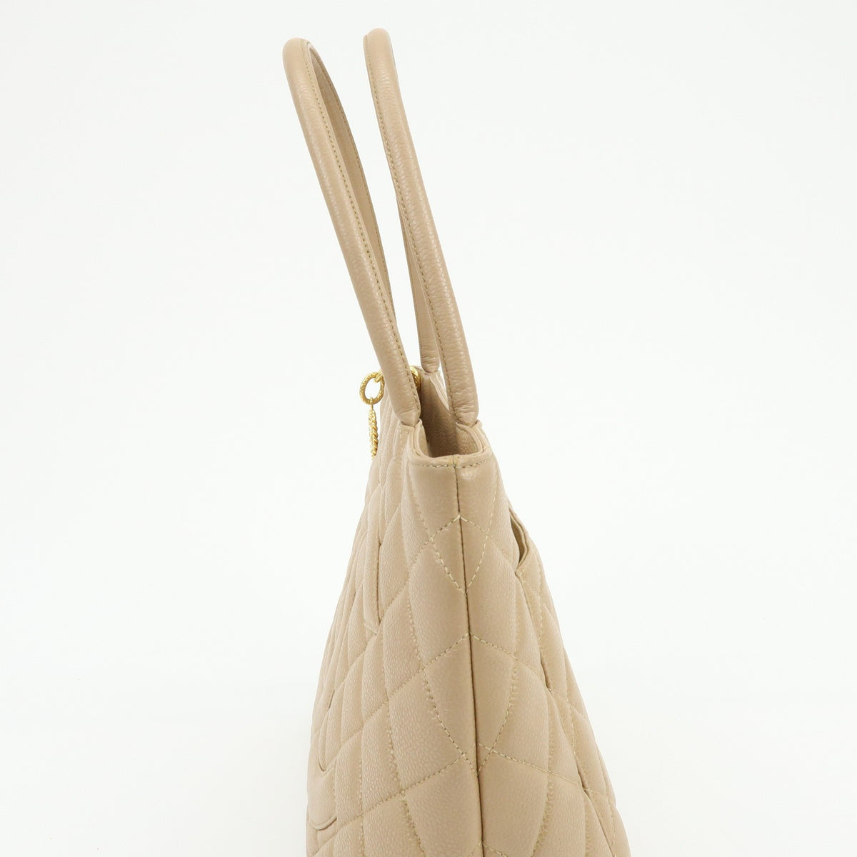 Chanel Medallion Quilted Lambskin Beige Leather Tote Bag Bag (Pre-Owned)