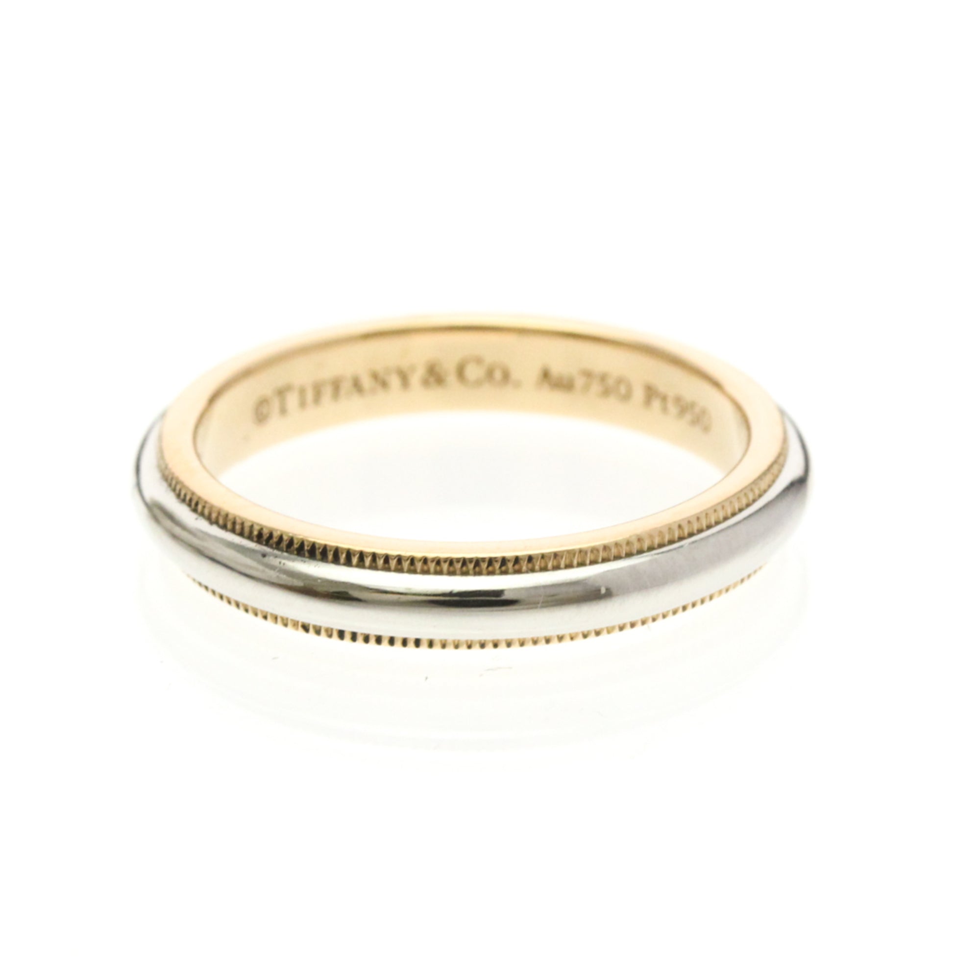 Tiffany & Co. Two-Tone Milgrain Wedding Band Platinum And 18K Pink Gold Pink Pink_Gold Ring Jewelry (Pre-Owned)