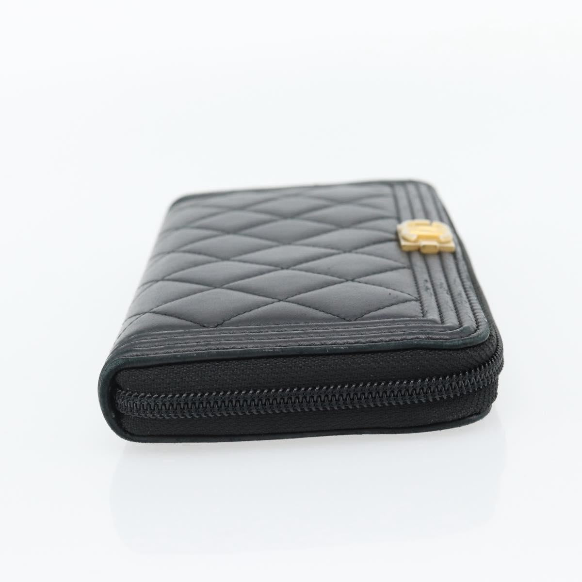Chanel Boy Zip Around Organizer Quilted Lambskin Black Leather Wallets Accessory (Pre-Owned)