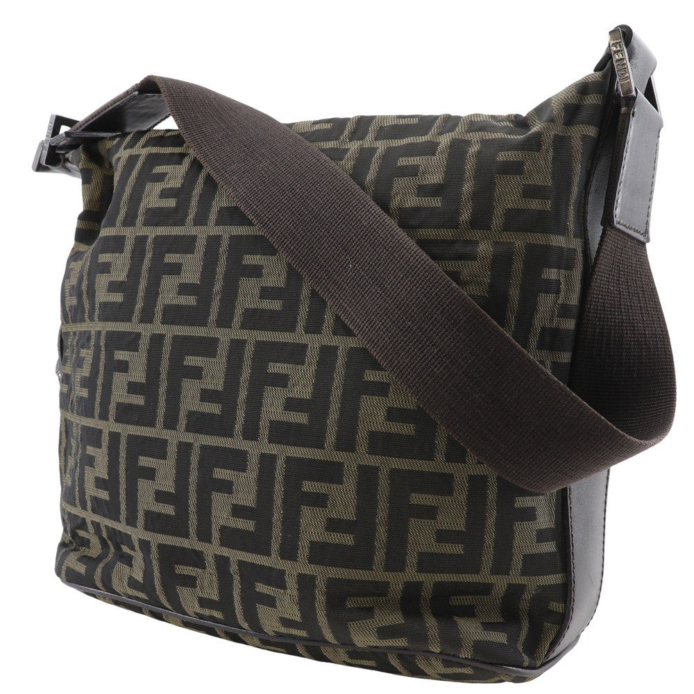 Fendi Logo Zucca Zucca Brown Canvas Shoulder Bag Bag (Pre-Owned)