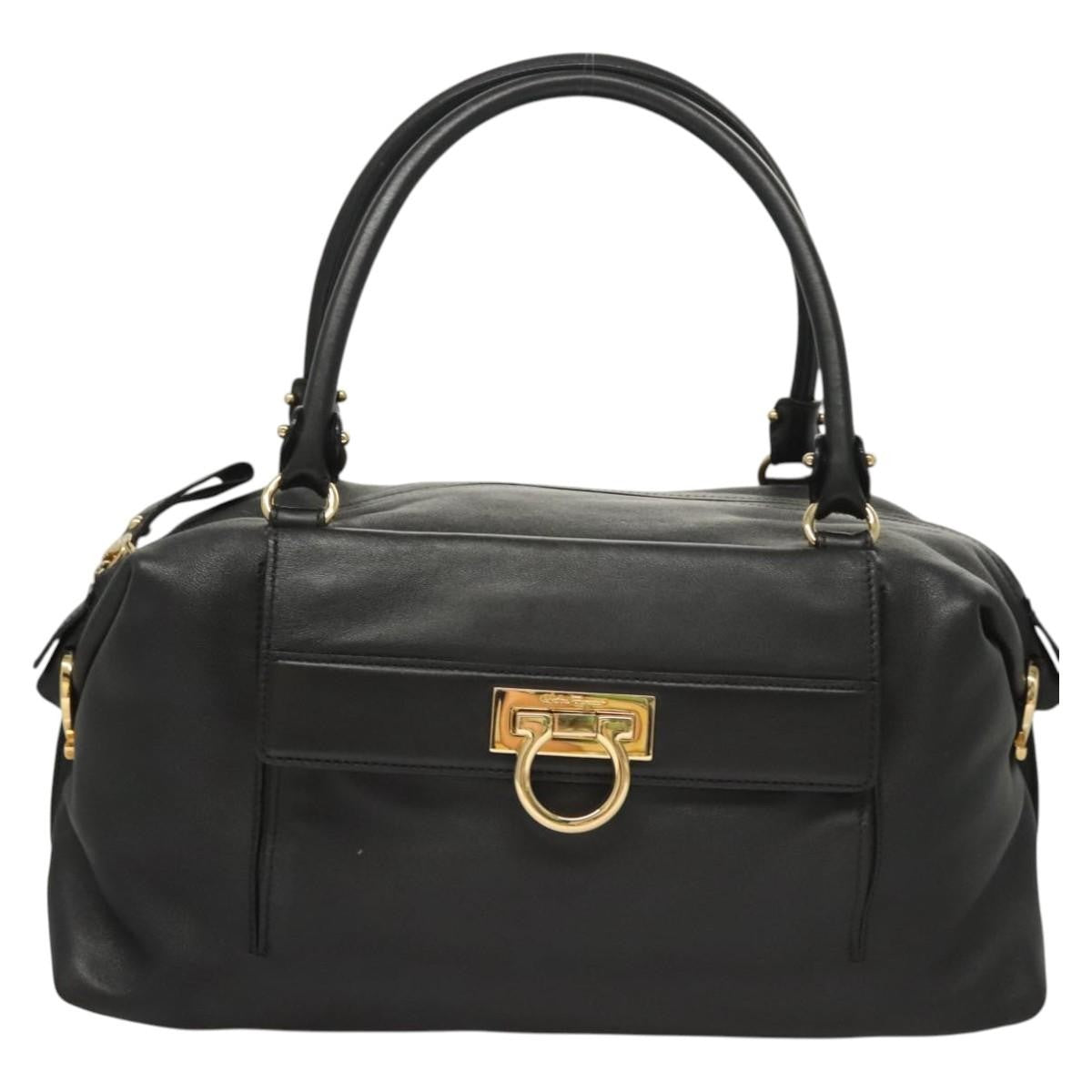Salvatore Ferragamo Gancini Leather Black Leather Handbag (Pre-Owned)