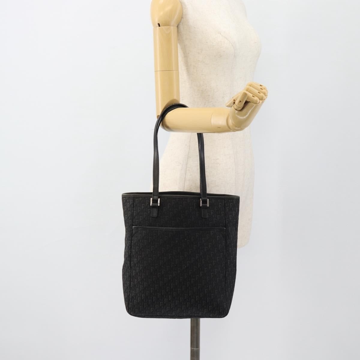 Christian Dior Vintage Open Pocket Diorissimo Canvas Black Canvas Tote Bag Bag (Pre-Owned)