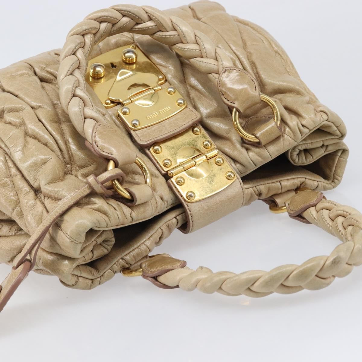 Miu Miu Coffer Convertible Satchel Matelasse Leather Beige Leather Handbag (Pre-Owned)
