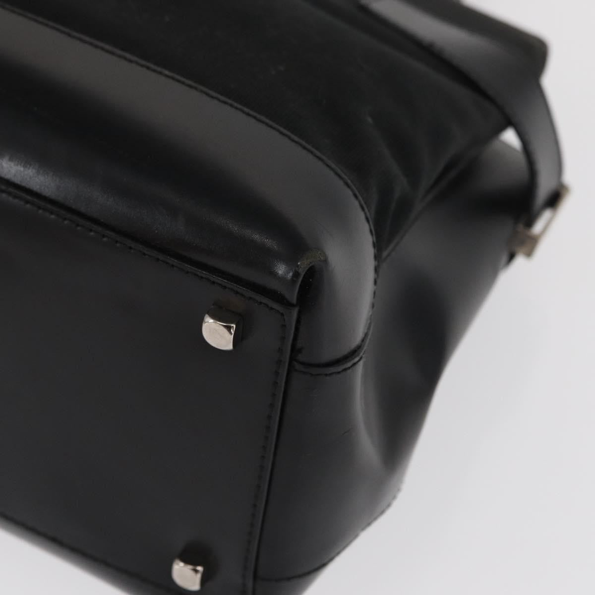 Salvatore Ferragamo Double Gancini Side Buckle Tote Canvas Black Canvas Handbag (Pre-Owned)