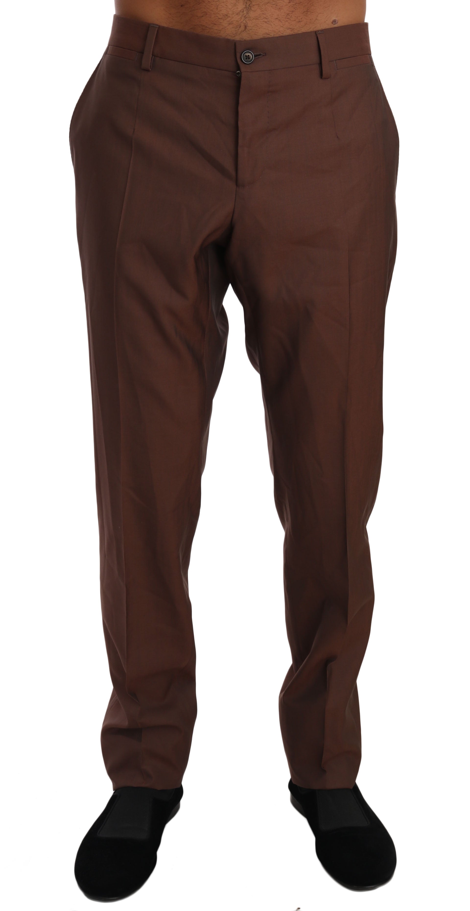 Dolce & Gabbana Brown Wool Silk Formal Trousers Men's Pants