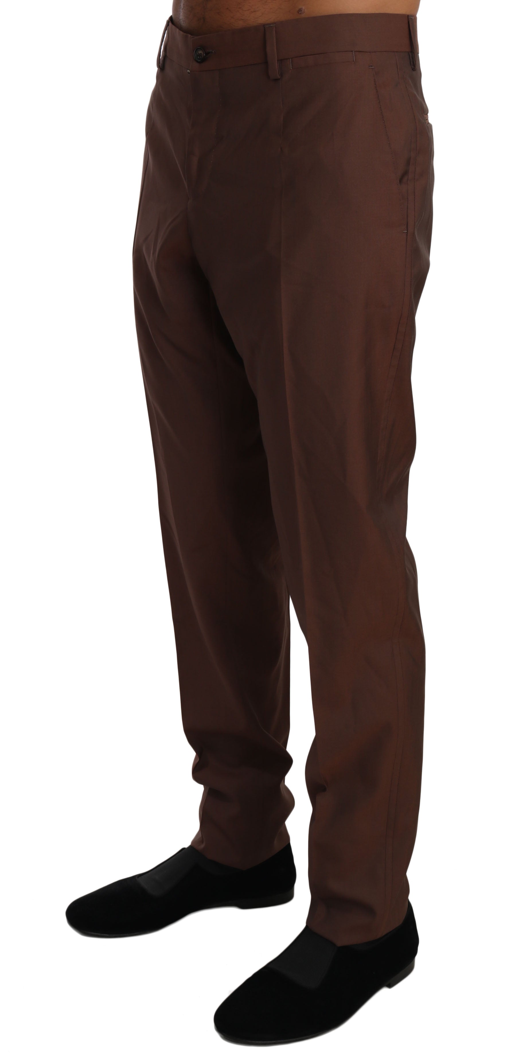 Dolce & Gabbana Brown Wool Silk Formal Trousers Men's Pants