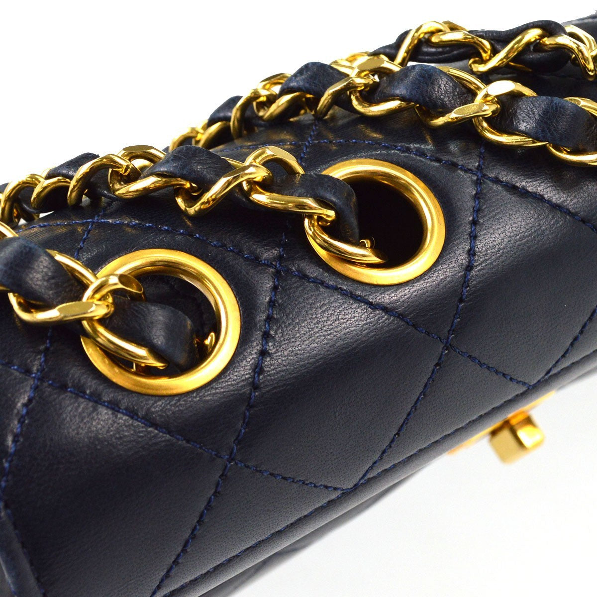 Chanel Vintage Trapezoid Cc Flap Leather Navy Leather Handbag (Pre-Owned)
