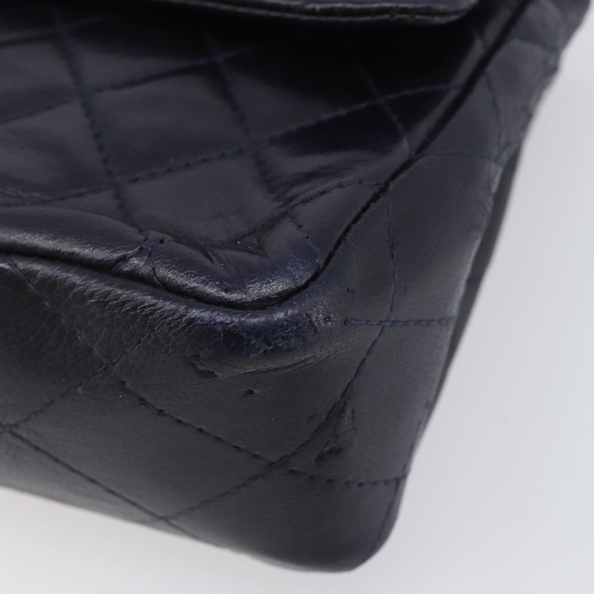 Chanel Timeless - Classic Double Flap Quilted Lambskin Navy Leather Handbag (Pre-Owned)