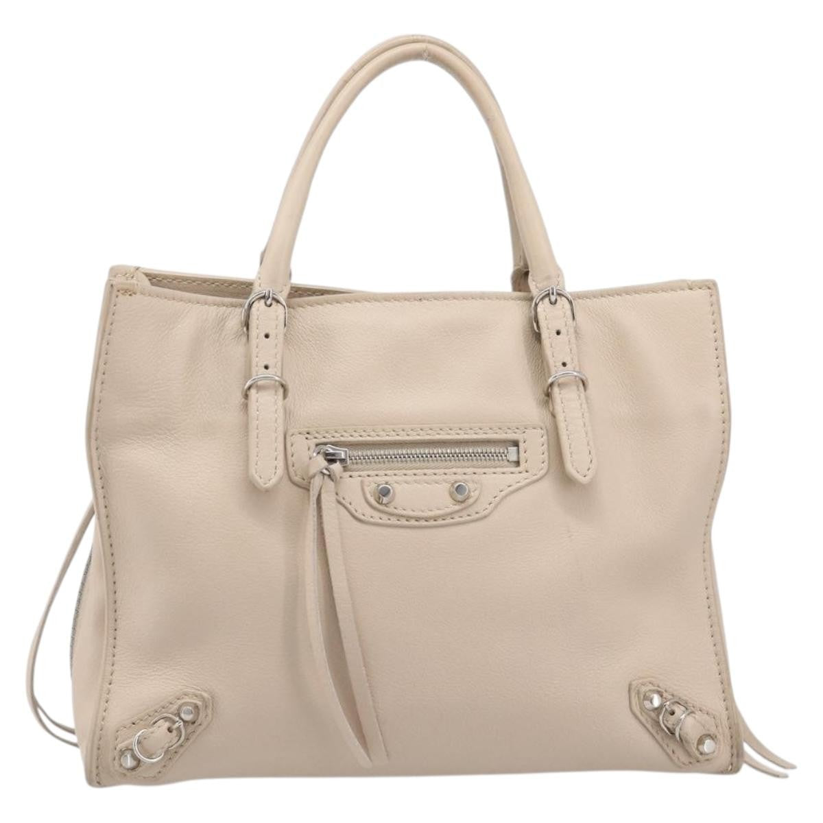 Balenciaga Papier A4 Zip Around Classic Studs Leather Gray Leather Handbag (Pre-Owned)