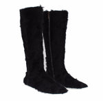 Dolce & Gabbana Elegant Black Fur Leather Flat Sneaker Women's Boots