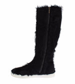 Dolce & Gabbana Elegant Black Fur Leather Flat Sneaker Women's Boots