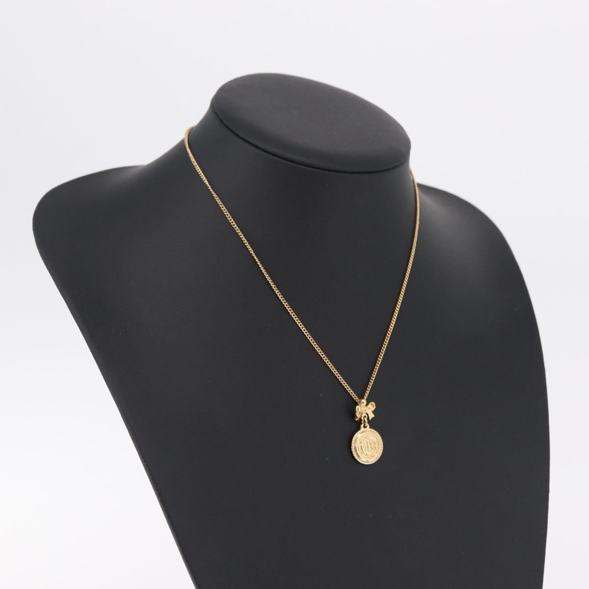 Christian Dior Round Logo Pendant Metal With Crystal Gold Metal Necklace Jewelry (Pre-Owned)