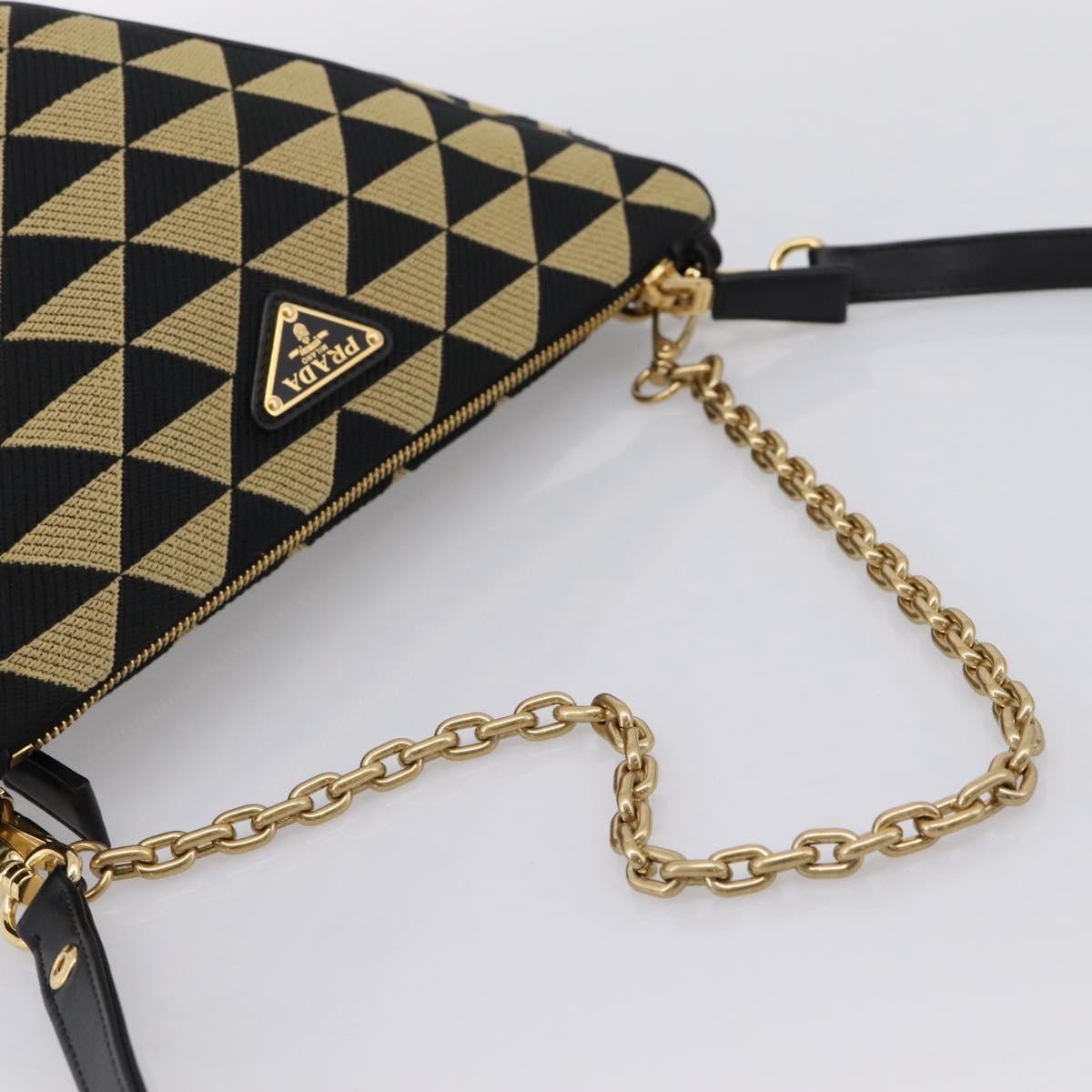 Prada Symbole Triangle Jacquard Beige Canvas Handbag (Pre-Owned)