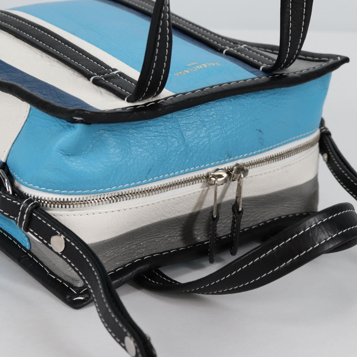 Balenciaga Bazar Convertible Tote Striped Leather Blue Leather Tote Bag Bag (Pre-Owned)