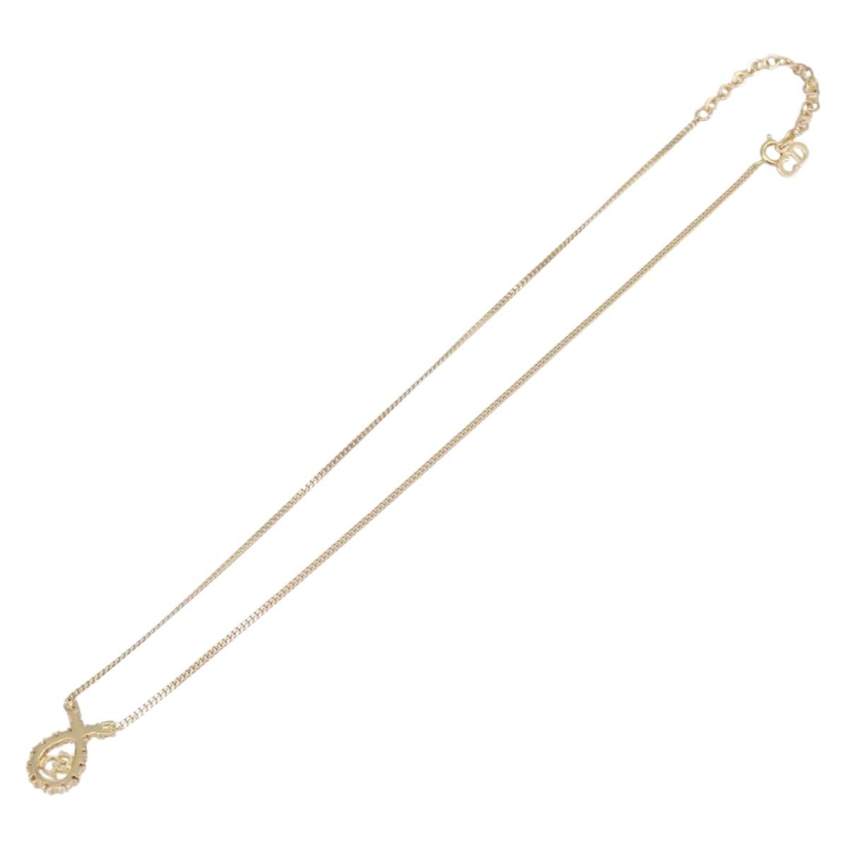 Christian Dior Cd Long Metal With Beads Gold Metal Necklace Jewelry (Pre-Owned)