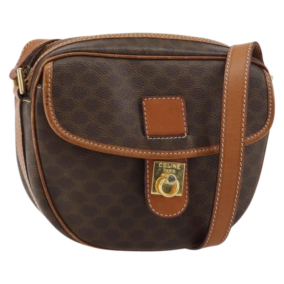 Celine Vintage Macadam Canvas And Leather Brown Canvas Shoulder Bag Bag (Pre-Owned)