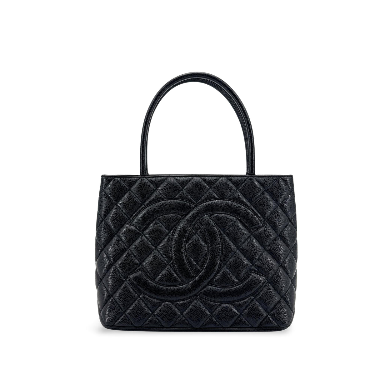 Chanel Medallion Quilted Caviar Black Leather Tote Bag Bag (Pre-Owned)