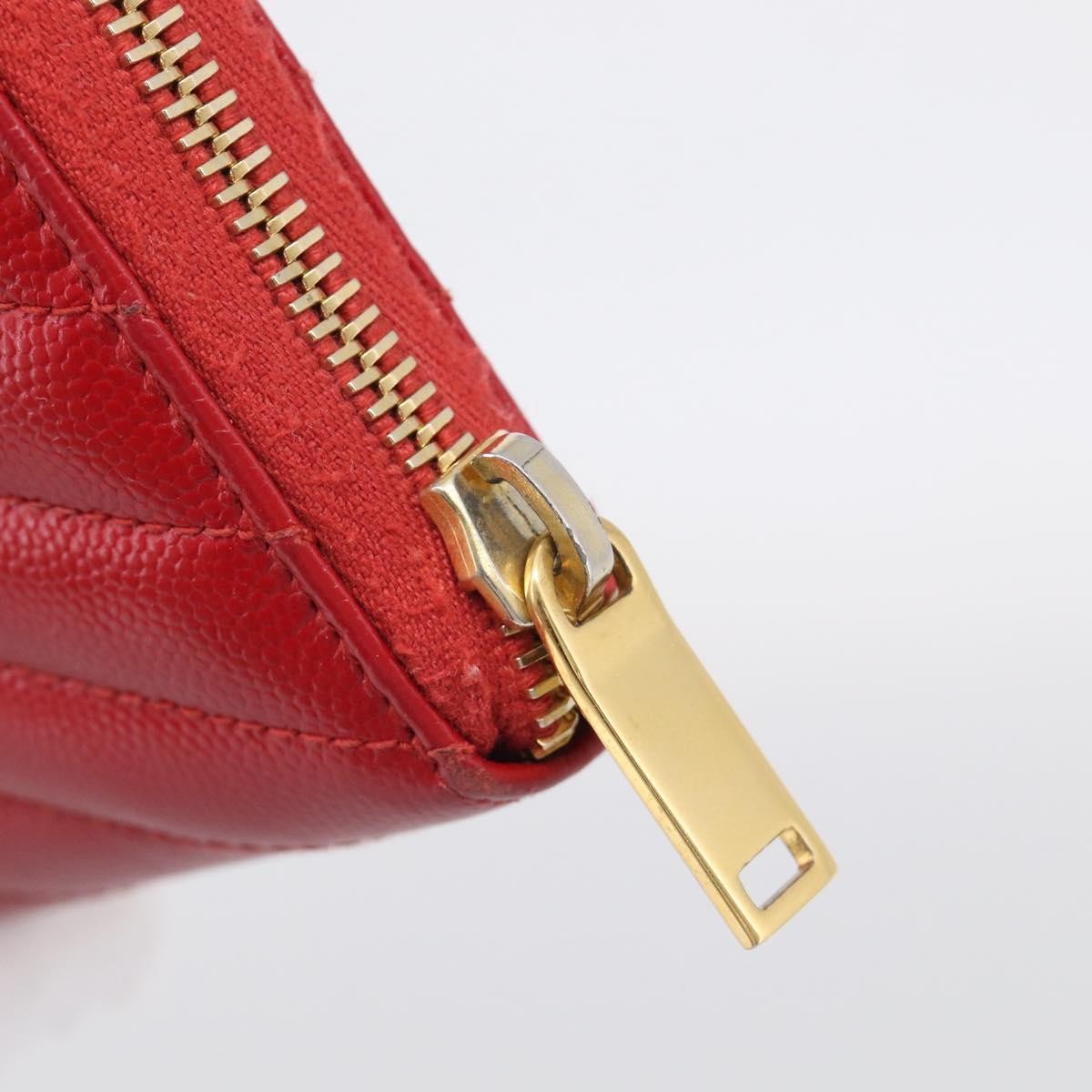 Saint Laurent Loulou Zip Around Matelasse Chevron Leather Red Leather Wallets Accessory (Pre-Owned)