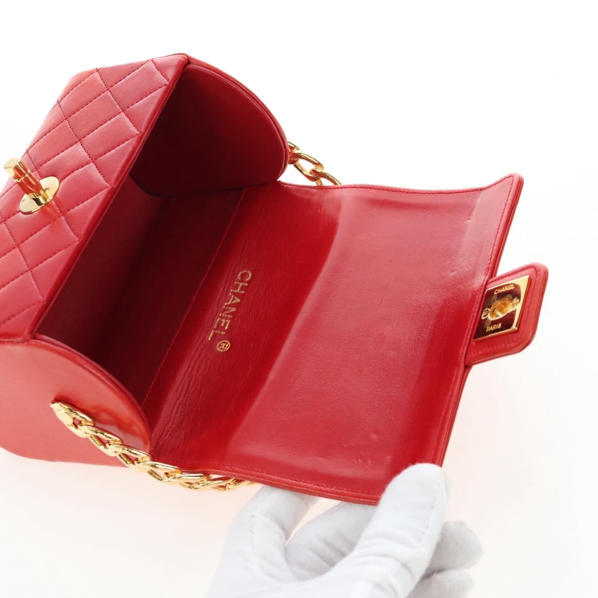 Chanel Vintage Mademoiselle Top Handle Flap Quilted Leather Red Leather Handbag (Pre-Owned)