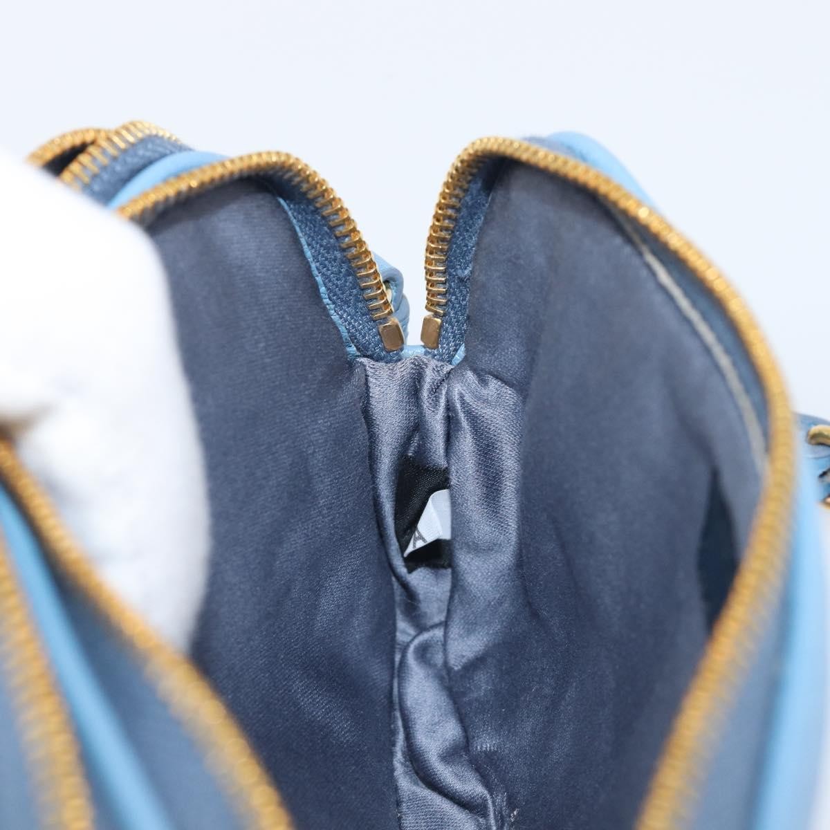 Miu Miu Double Zip Pochette Leather Blue Leather Clutche & Pouche Bag (Pre-Owned)