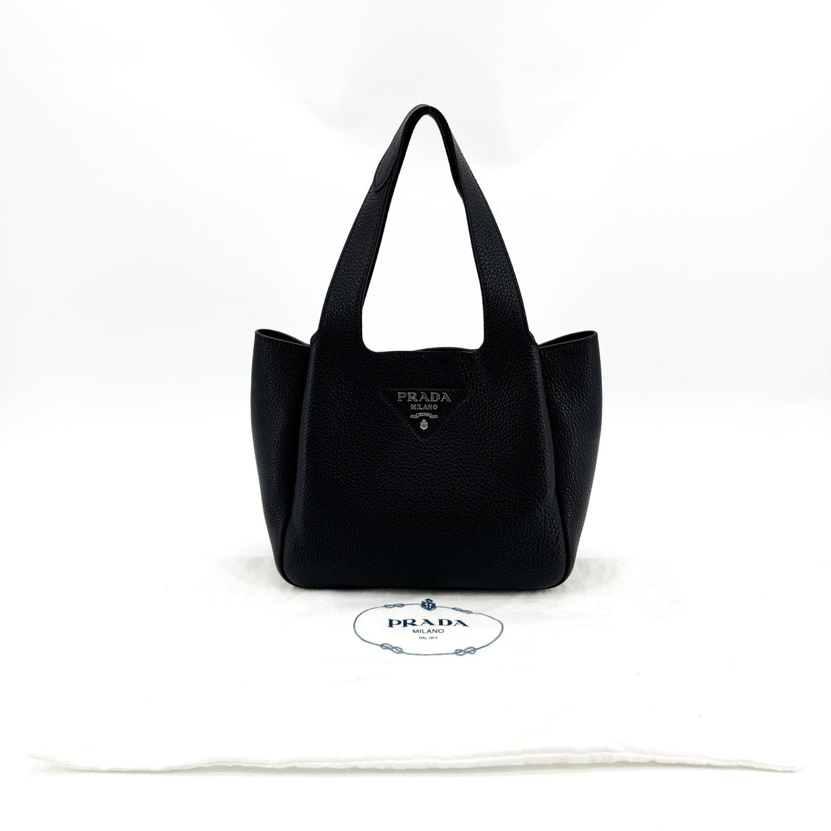 Prada Flou Dynamique Open Vitello Daino Black Leather Tote Bag Bag (Pre-Owned)