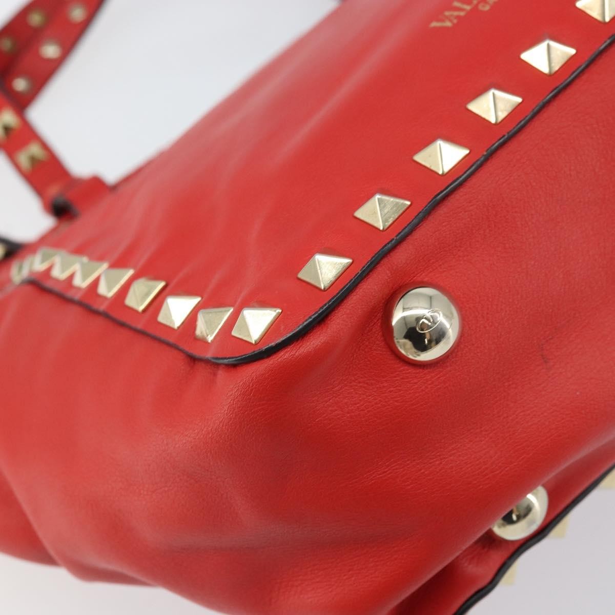 Valentino Garavani Rockstud Tote Soft Leather Red Leather Tote Bag Bag (Pre-Owned)
