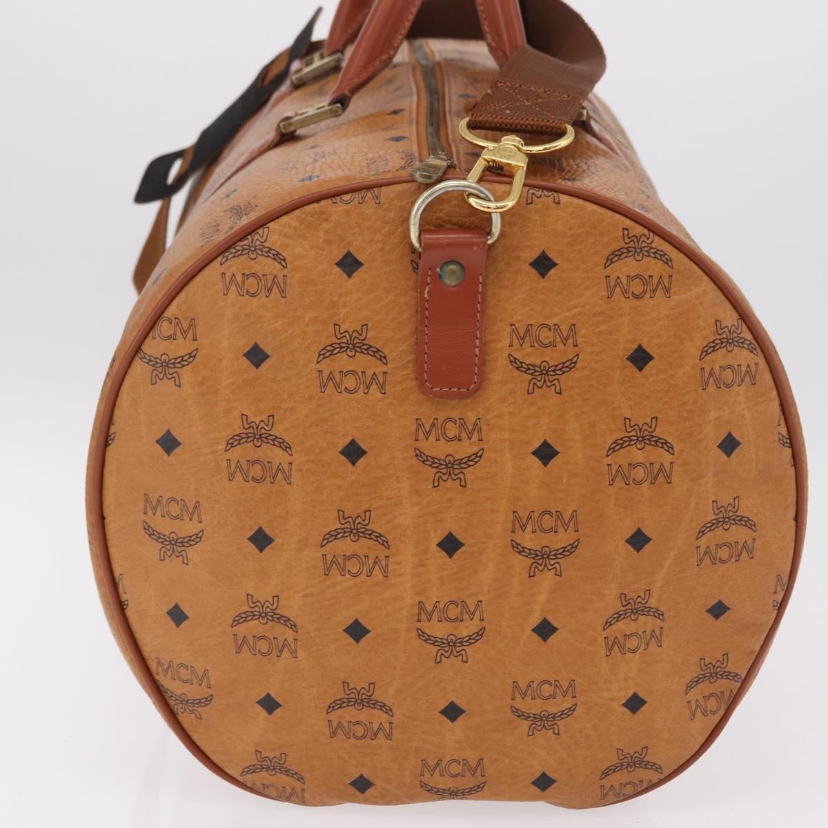 MCM Vicetos Logogram Boston Brown Leather Travel Bag Bag (Pre-Owned)