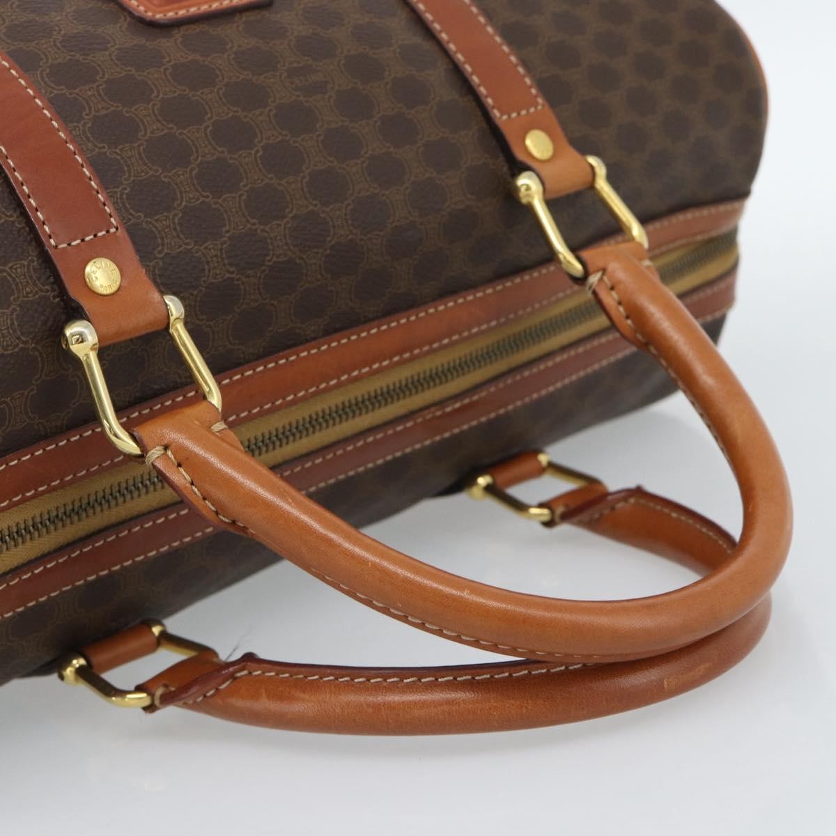 Celine Vintage Macadam Boston Canvas And Leather Brown Canvas Handbag (Pre-Owned)