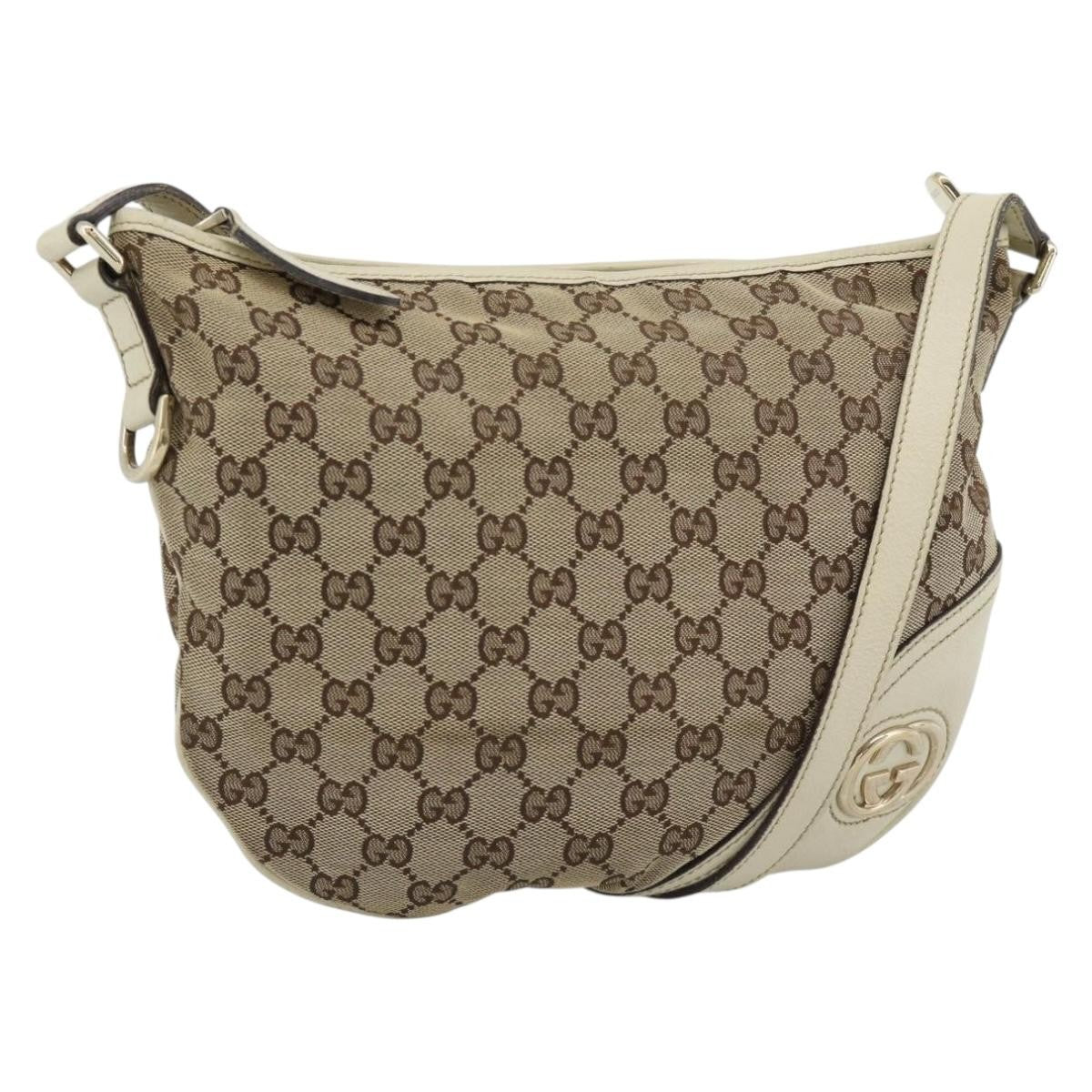 Gucci Britt Half Moon Hobo Gg Canvas And Leather Beige Canvas Shoulder Bag Bag (Pre-Owned)